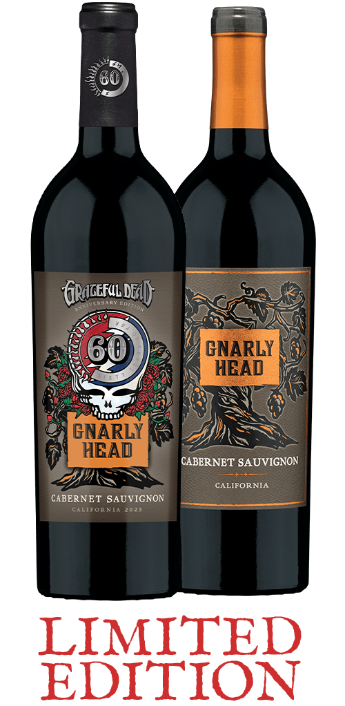 Bottle of Gnarly Head Limited Edition Grateful Dead Cabernet Sauvignon next to standard Cabernet Sauvignon