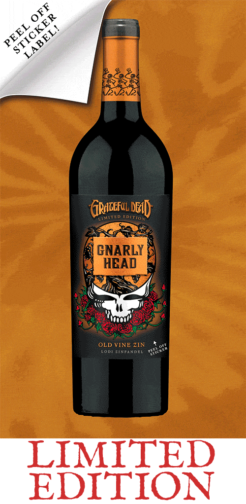Animated GIF of Limited Edition Gnarly Head and Grateful Dead Old Vine Zinfandel wine